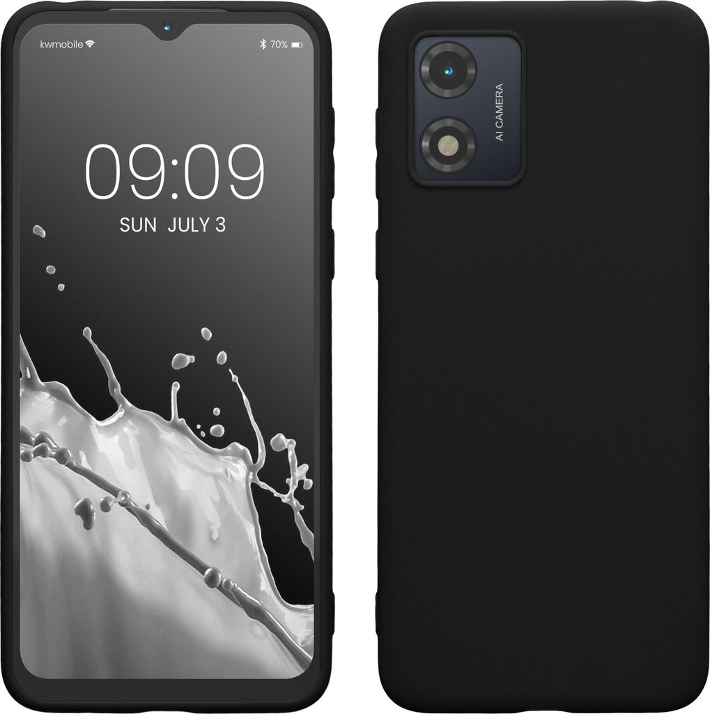 kwmobile Hülle kompatibel mit Motorola Moto E13 Hülle - weiches TPU Silikon Case - Cover geeignet für kabelloses Laden - Schwarz matt
