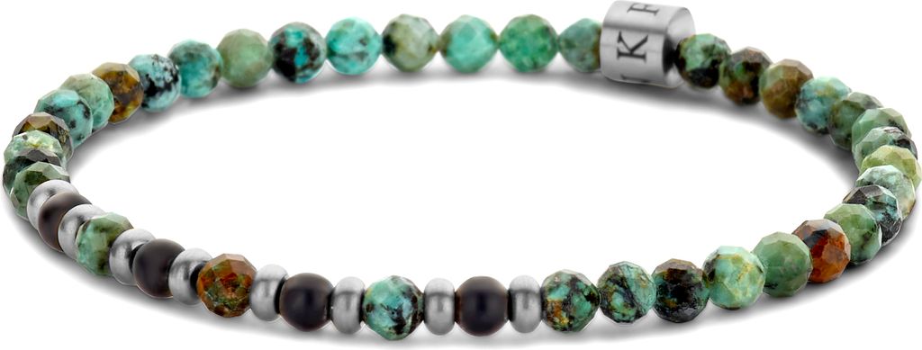 Frank 1967 - Herrenarmband - 7FB-0713 Perlenarmband 4mm - Afrikanischer Amazonit - Schwarzer Achat - 18cm - dehnbar - Silberfarbe