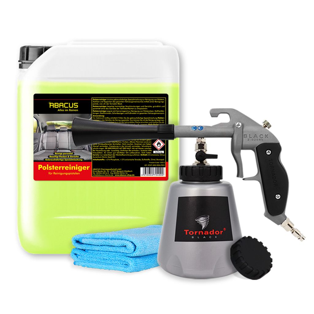 ABACUS Tornador Set, Tornador Black Z-020RS mit bewährtem Polsterreiniger & Textilreiniger 5L + Mikrofasertücher, Polsterreinigungsset