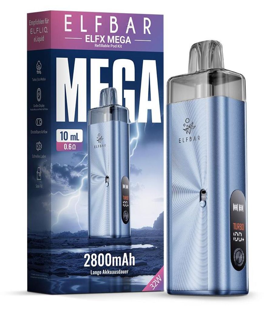 ELFBAR ELFX MEGA Cyan – Akkuträger 2800 mAh, Farbdisplay, Produktbild 