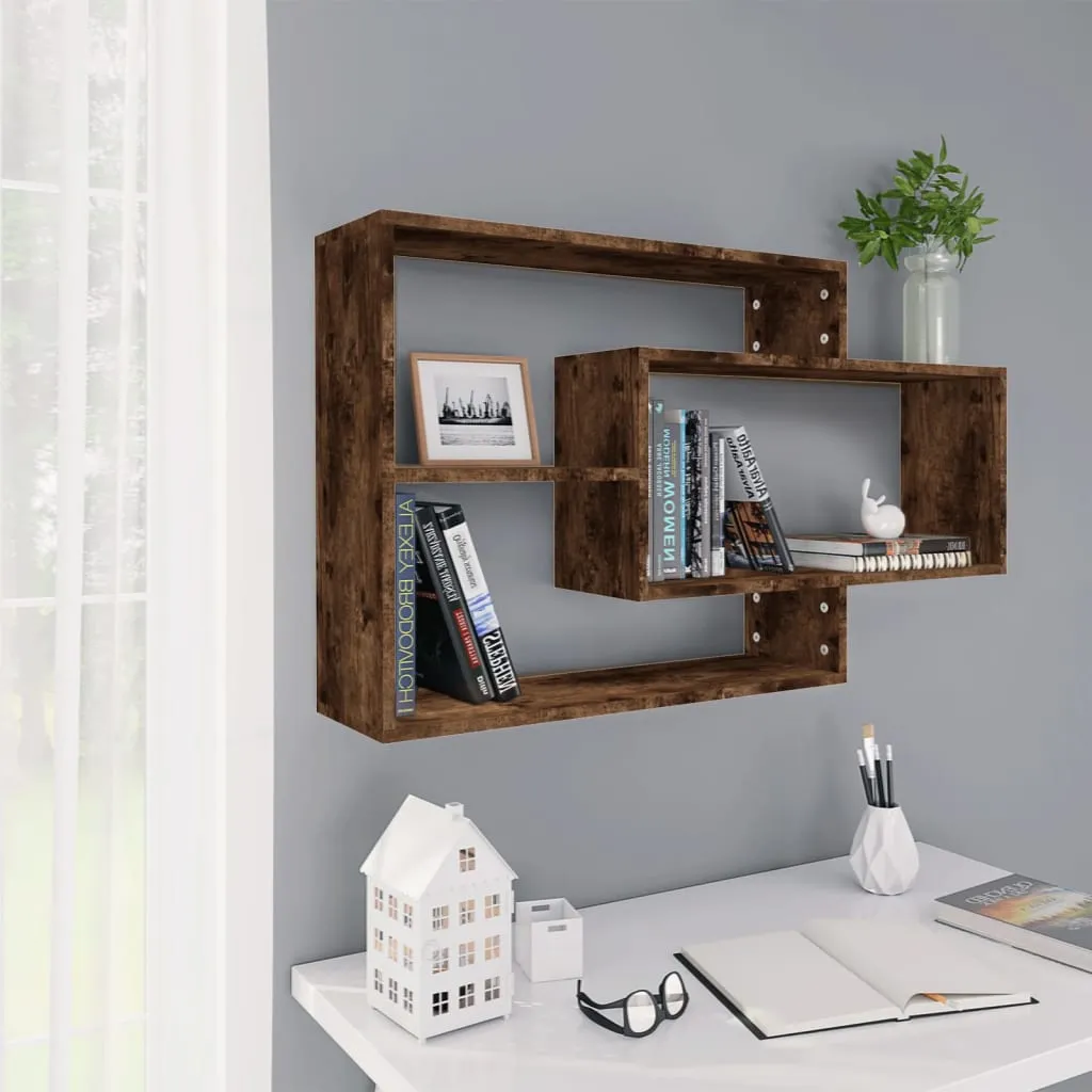 Étagère murale design 104 cm en chêne fumé avec compartiments de stockage - 9