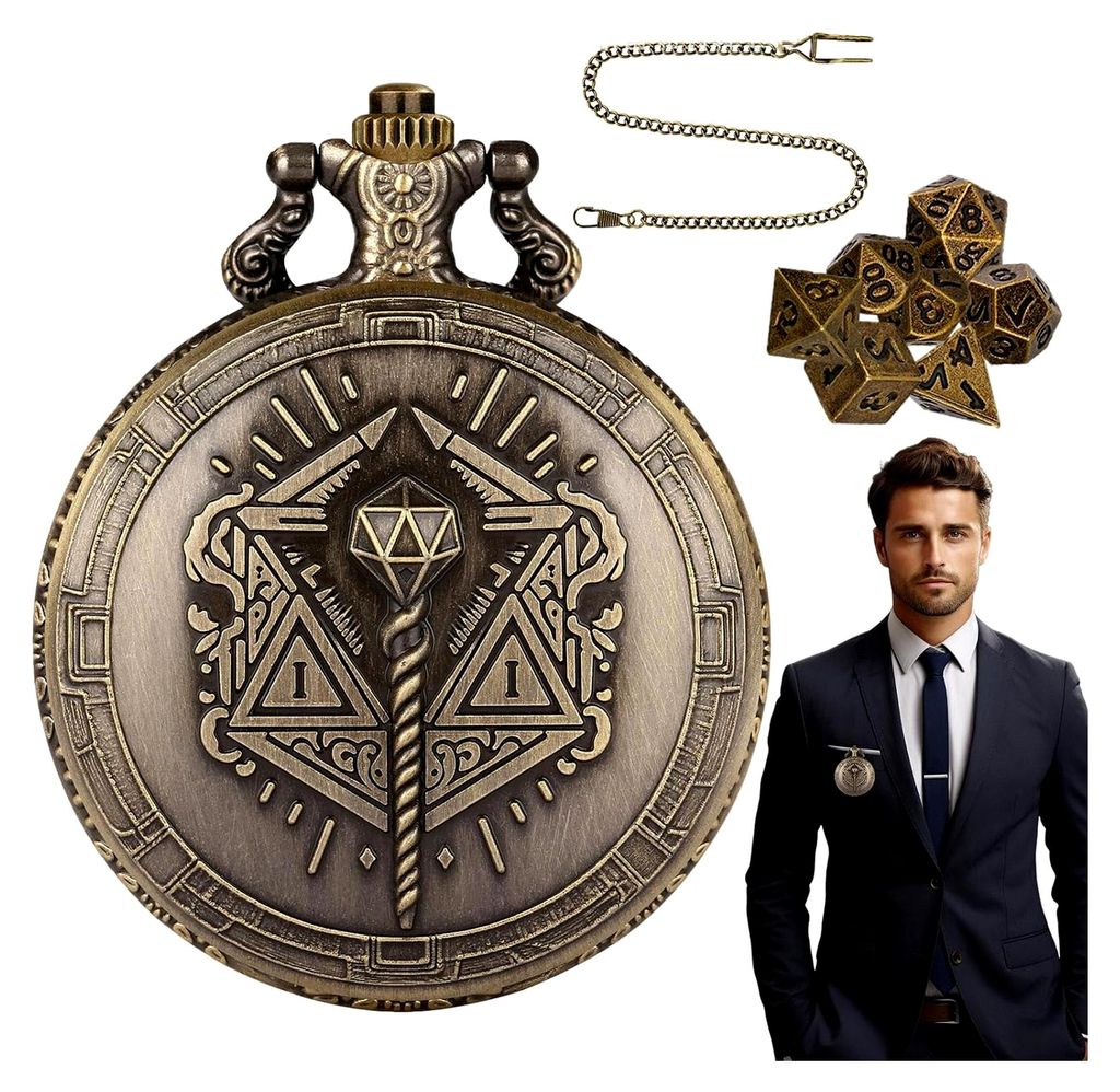 Würfelset Halskette mit Taschenuhr | Tragbares Würfelspielzeug mit Taschenuhr, 7 Stück Metallwürfel für Brettspiele im Steampunk-Stil