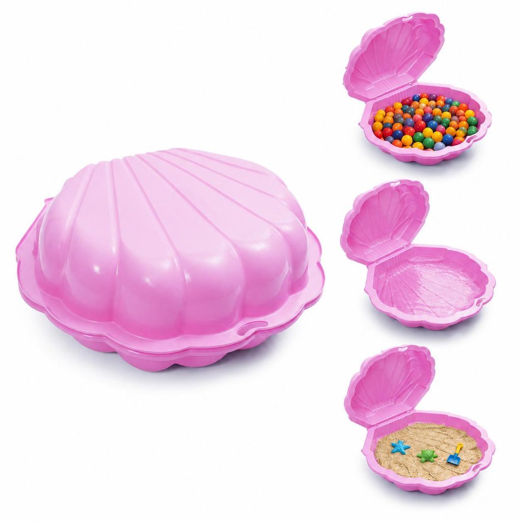 ONBEST Sandkasten 2in1 Sandmuschel mit Deckel | 100 kg | Kunststoff | Pink | 88 x 78 x 38 cm
