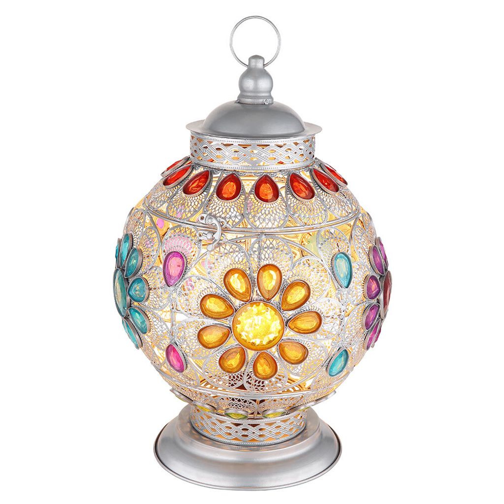 Tischleuchte, Metall, Kristalle, orientalisch, D 27cm
