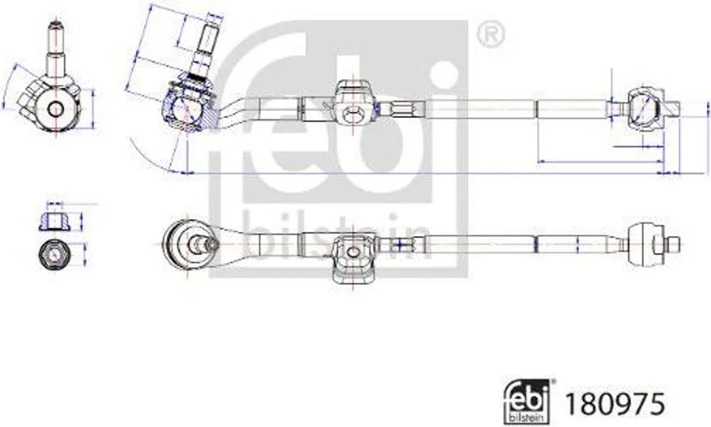 Barre d'accouplement renforcée FEBI 180975 pour BMW i3 OE 32216851410