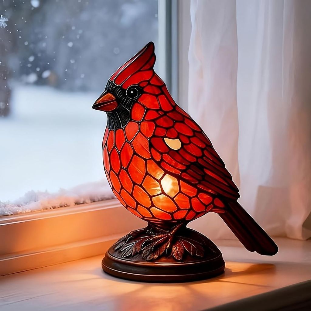 Vogel-Lampe, LED Nachtlicht Harz, Kardinal-Lampe, Vintage Nachbildung-Licht, Schlafzimmer, Heimdekoration Geschenk für Nachttisch, Wohnzimmer (Klein)