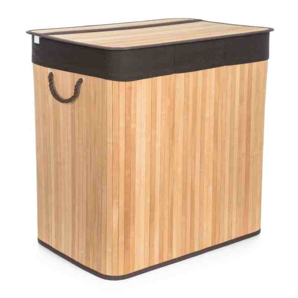 G21 150 l Wäschekorb mit Trennwänden, Bambus mit braunem Korb