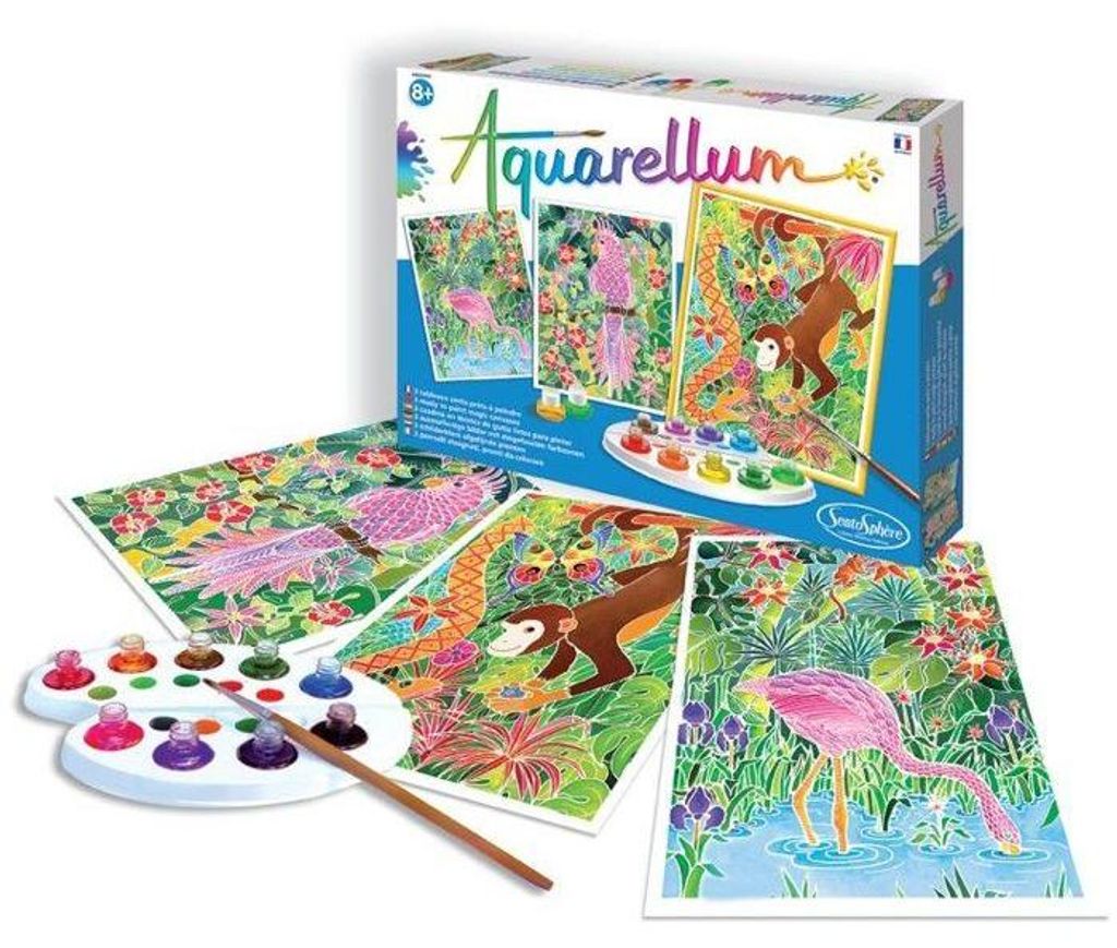 Aquarellfarben Set, SENTOSPHERE Aquarellum Amazone, 9 Farben, 3 Bilder, Velin Papier, Ab 7 Jahren