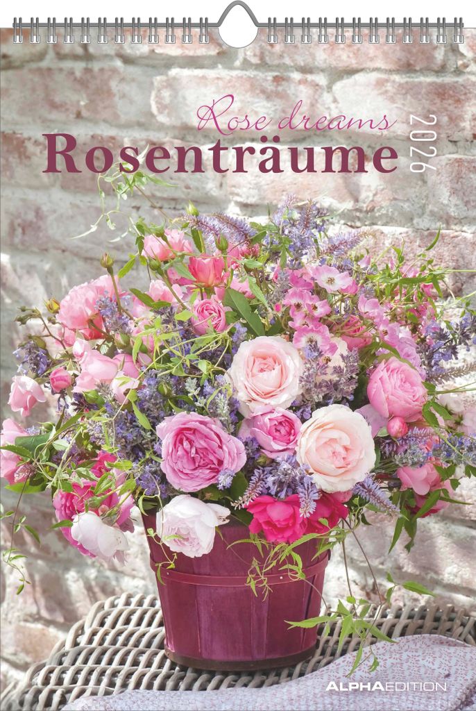 Alpha Edition - Rosenträume 2026 - 24x34 cm - Wandkalender - 12 traumhafte Rosenmotive - Mit Platz für Notizen & vielen Zusatzinformationen - Fei...