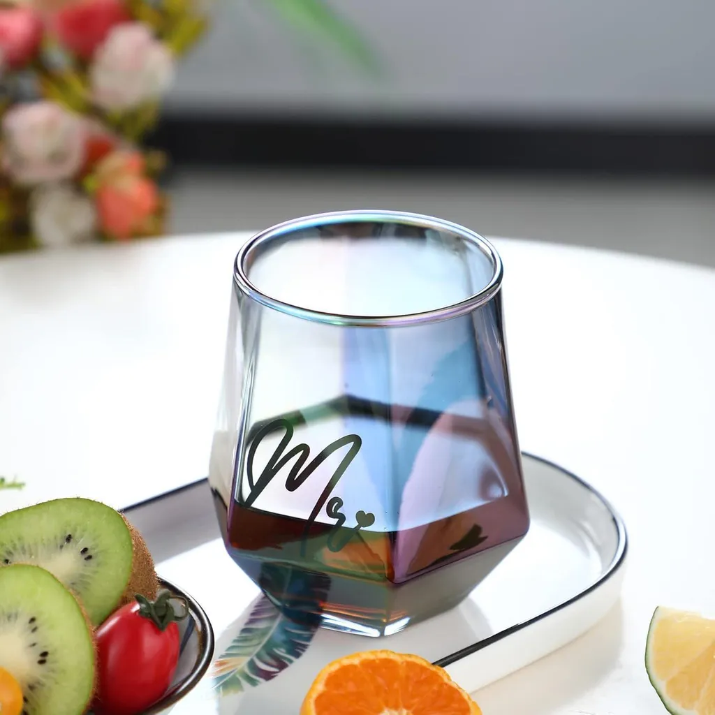 Set 2 Bicchieri Vino Iridescenti Mr e Mrs - Regalo Nozze Elegante - 7