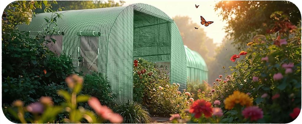 Folientunnel Gewächshaus mit Stahlrahmen Set 2 x 3 x 2 m 6 m² grün mit Pflanzenstützen Zubehör