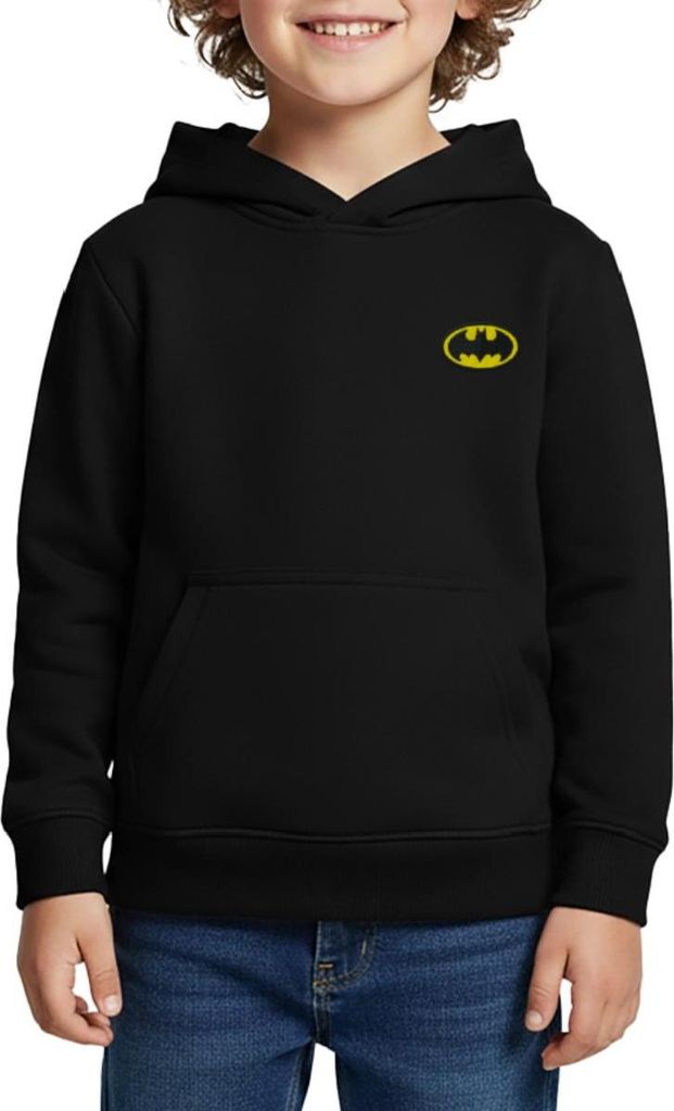 Spreadshirt DC Comics Batman Original Logo Stick Kinder Premium Hoodie, 122/128 (6 Jahre), Schwarz