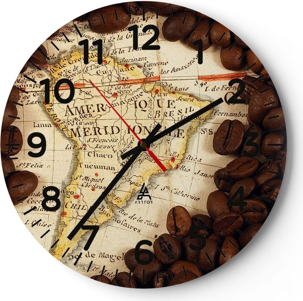 Wanduhr - Rund - Glasuhr - Südamerika Samen Kaffee - 30x30cm - Schleichendes Uhrwerk - Lautlos - zum Aufhängen bereit - Dekoration Modern - Wandd...