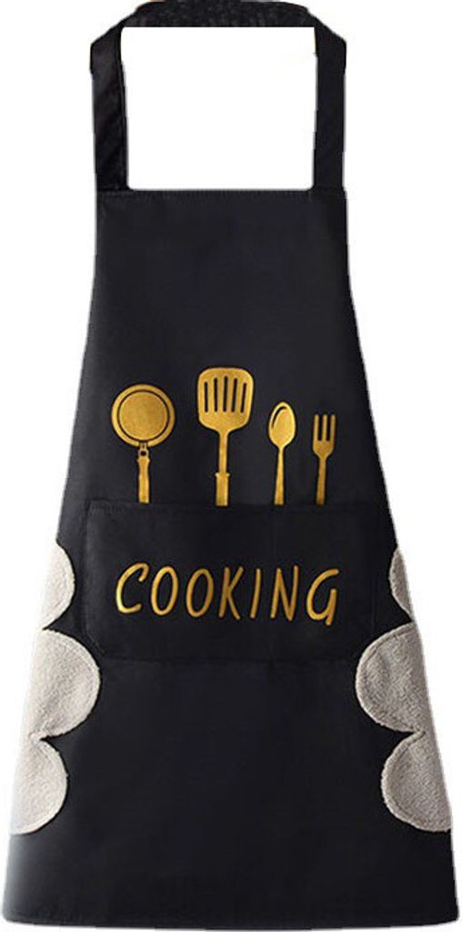 ASKSA Schürzen Wasserdicht Kochschürze mit Taschen Verstellbarem Küchenschürze Grillschürze Latzschürze, Schwarz
