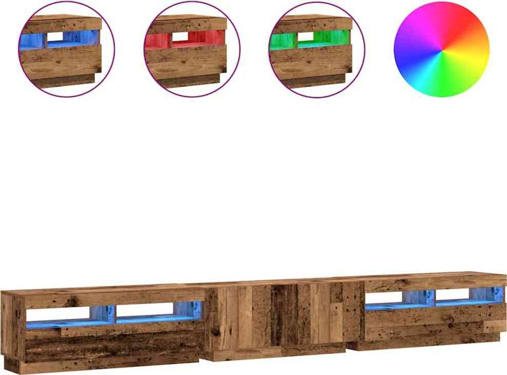 "SALE 2026"TV-Schrank, Fernsehtisch - CLORIS - mit LED-Leuchten Altholz-Optik 300x35x40cm - TV-Schränke DEMöbel581144