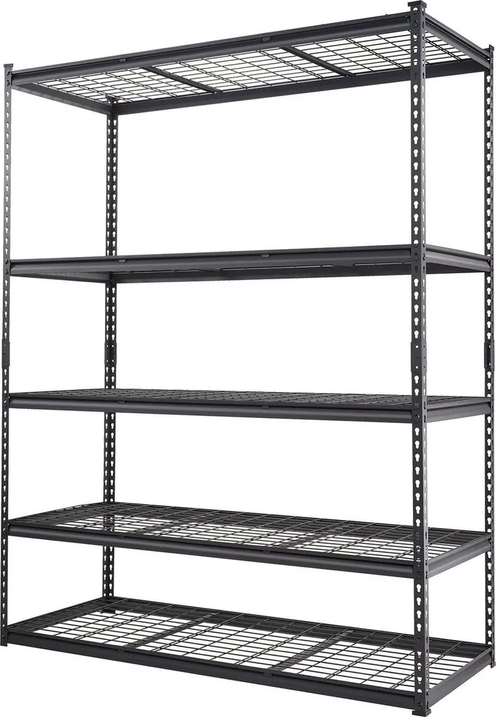 Étagère de rangement réglable 2000 lb, organiseur acier noir 5 niveaux