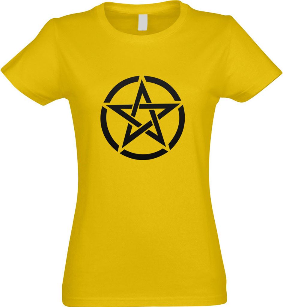 Kiwistar - T-Shirt tailliert - Damen - gelb - Pentagramm Motiv2 - mit Motiv Bedruckt - Funshirt Design - Sport - Freizeit - Damen - M