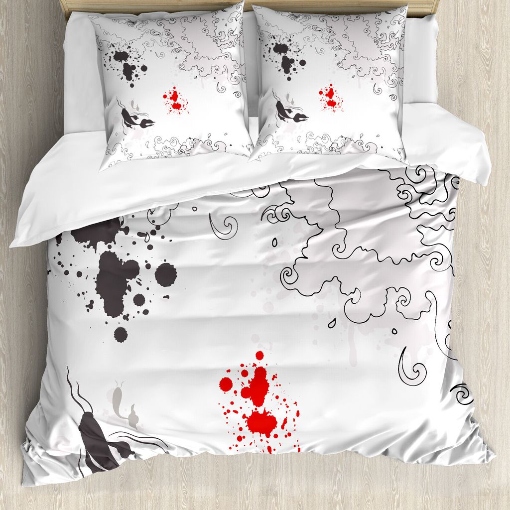 ABAKUHAUS asiatisch Bettbezug, Koi Fisch-Schwimmen-Kunst, Milbensicher Allergiker geeignet mit Kissenbezügen, 200 cm x 200 cm - 80 x 80 cm, Weiß,...