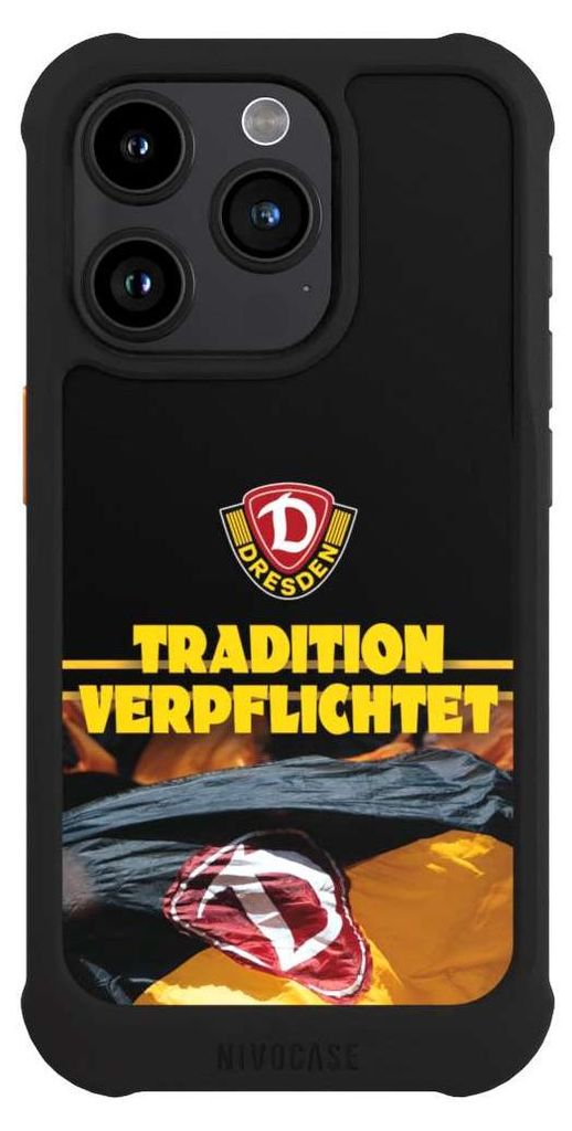 NIVOCASE Hülle für Apple iPhone 15 Pro Stoßfeste Handyhülle NIVOmax Case Schwarz Fanartikel SG Dynamo Dresden SGD