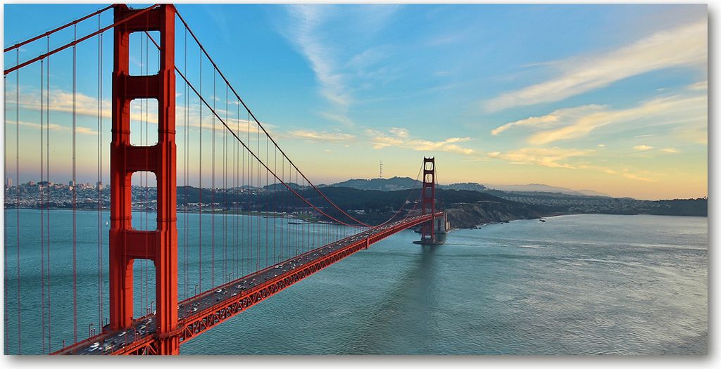 Tulup Leinwandbild - 140x70 cm - Wandkunst - Drucke auf Leinwand - Leinwanddruck - Sehenswürdigkeiten & Architektur - Rot - San Francisco Brücke