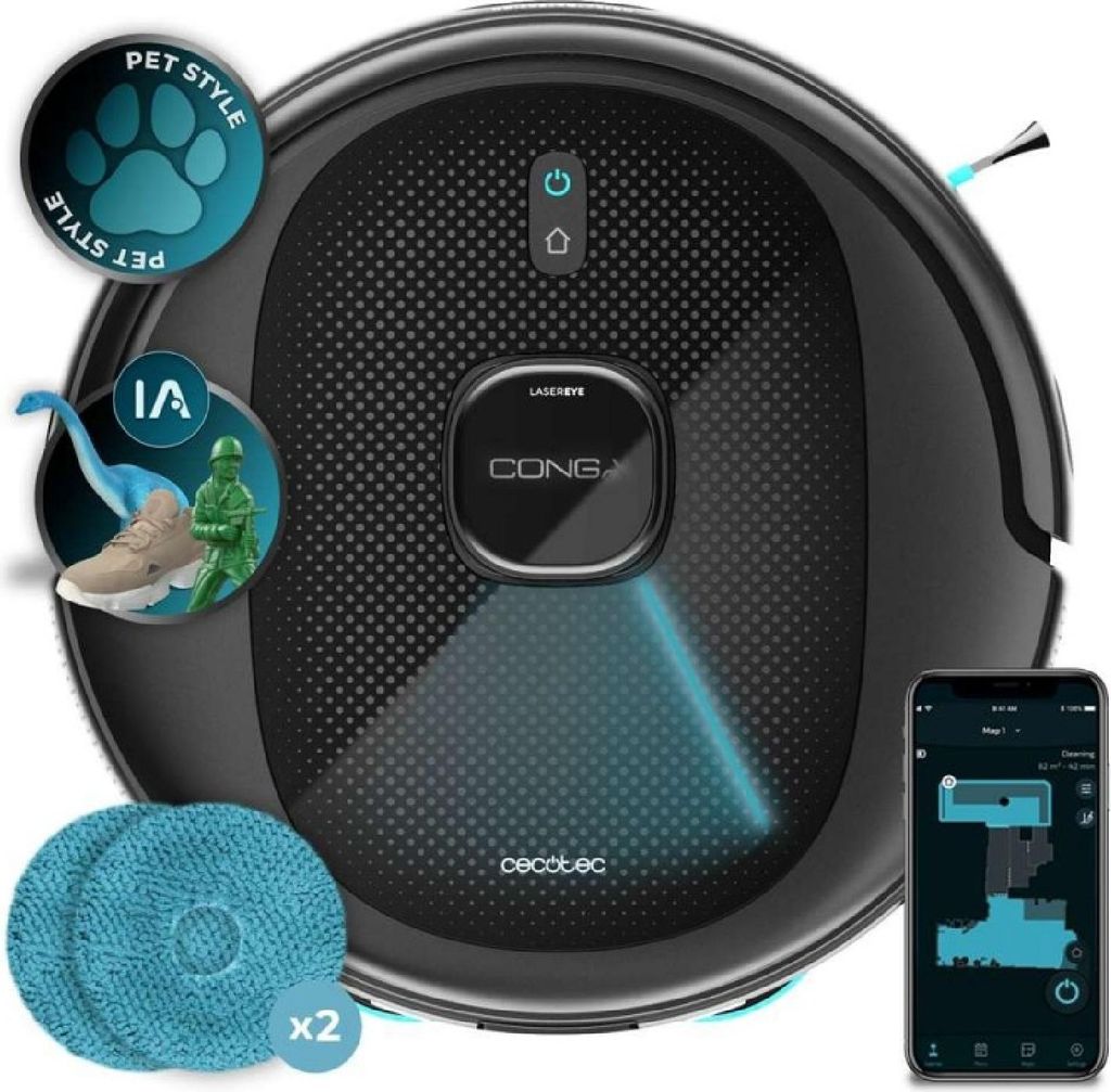 Cecotec Saugroboter und Bodenwischer mit KI Conga 9990 AI Spin Revolution Ultra Power. 10000Pa, Intelligente Navigation