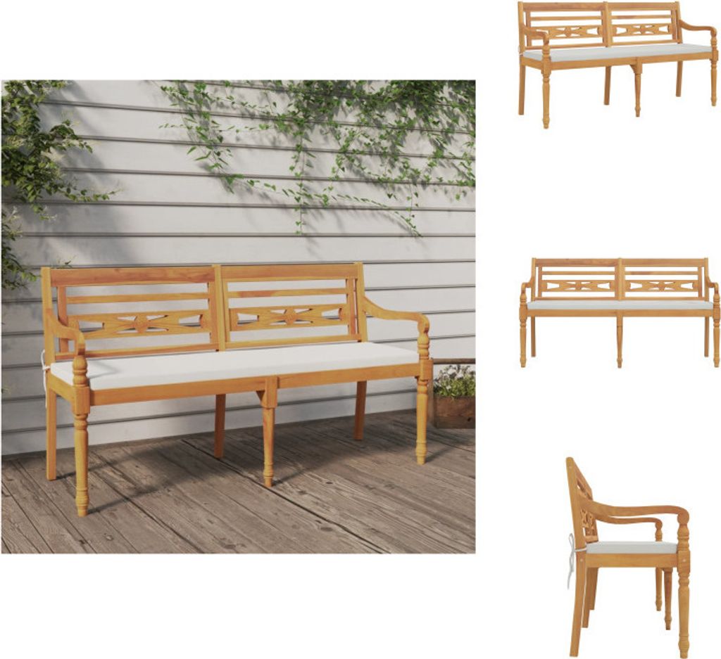 vidaXL Batavia-Bank mit Kissen 150 cm Massivholz Teak - Gartenbänke