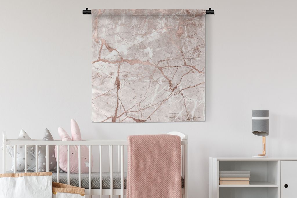 MuchoWow Wandteppich Wandbehang Marmor - Rosa - Rose - Gold 90x90 cm Tapisserie Dekoration Wandtuch - Wandaufhänger