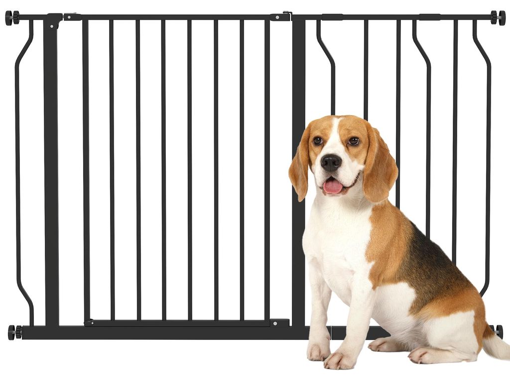 Hunde-Absperrgitter, Klemmmontage, verstellbare L?nge, Stahl/ABS, 75-115 x 76cm, Schwarz, stabil, fš¹r Kinder