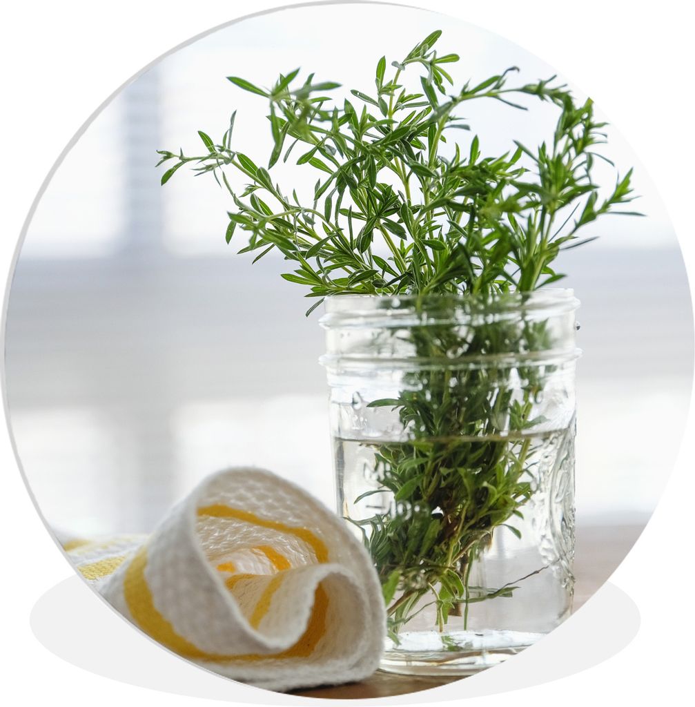 MuchoWow Rundes Wandbild - Runde Bilder Rosmarin in einem durchsichtigen Gefäß Ø 60 cm Kreis Wanddekoration Kunststoff - Wandkreis - Wandschmu...