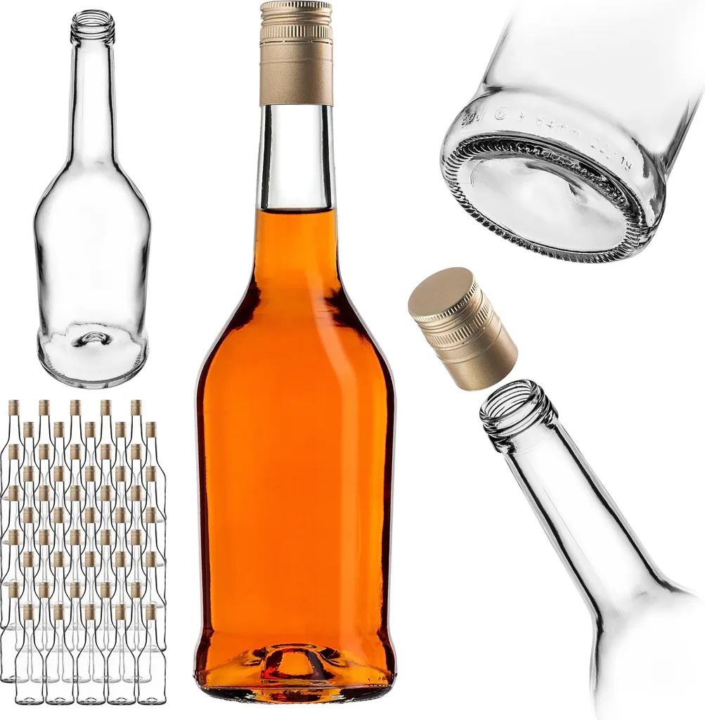 50 Bottiglie Vuote KADAX 500ml per Grappa e Succhi - Tappo Oro