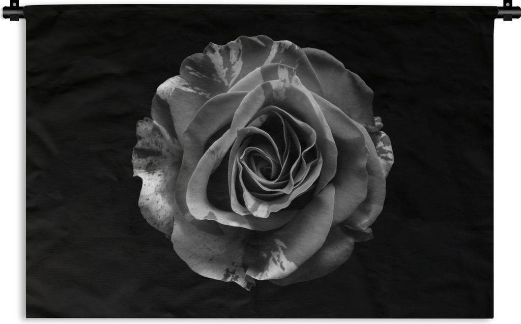 MuchoWow Wandteppich Wandbehang Blumen - Rose - Schwarz - Weiß - Botanisch 90x60 cm Tapisserie Dekoration Wandtuch - Wandskulpturen - Bildteppich