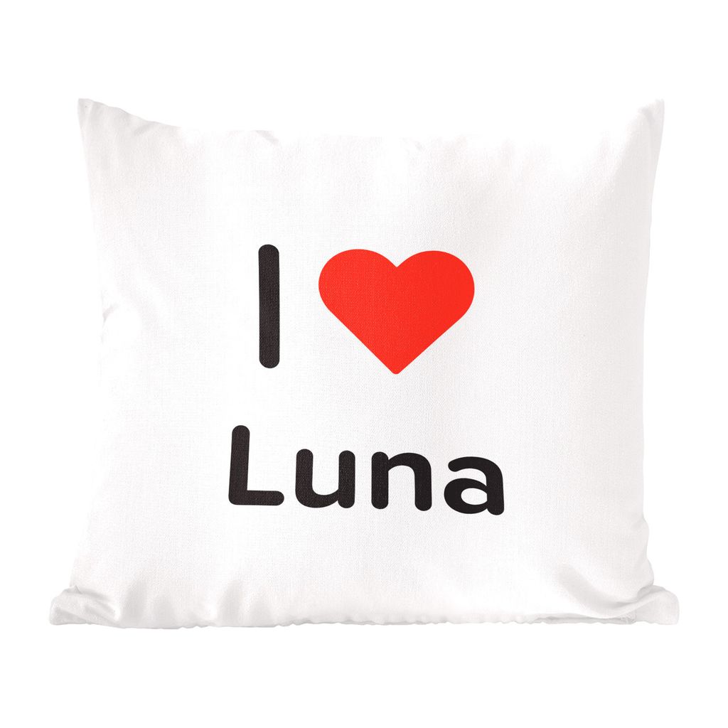 MuchoWow Zierkissen Sofakissen Wohnzimmer Dekokissen 50x50 cm Ich liebe - Luna - Mädchen - Komfort - Sofakissen