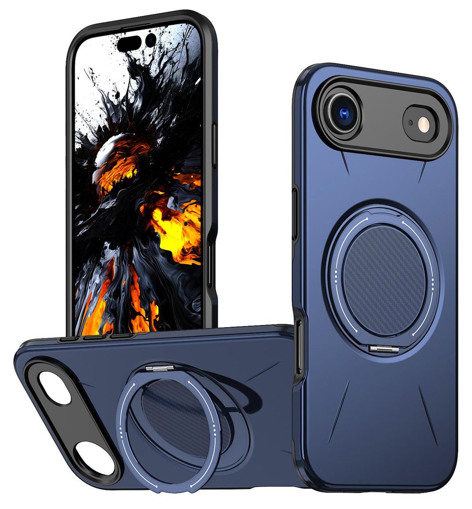Magnetisch Hülle für iPhone Air, Stoßfeste Weich TPU und Hard PC Schutzhülle mit Ringhalter Ständer Blau