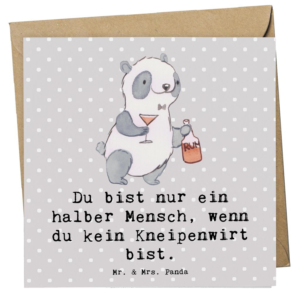 Mr. & Mrs. Panda Glückwunschkarte Kneipenwirt Herz - Grau Pastell - Geschenk, anlasskarte, doppelkarte, Kneipe, Bar, Spruch, Klappkarte, faltkarte...