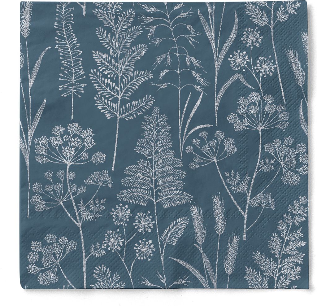 Tissue Serviette Benjamin in Blaugrau, 33 x 33 cm, 3-lagig, 100 Stück - Herbst Blätter Laub
