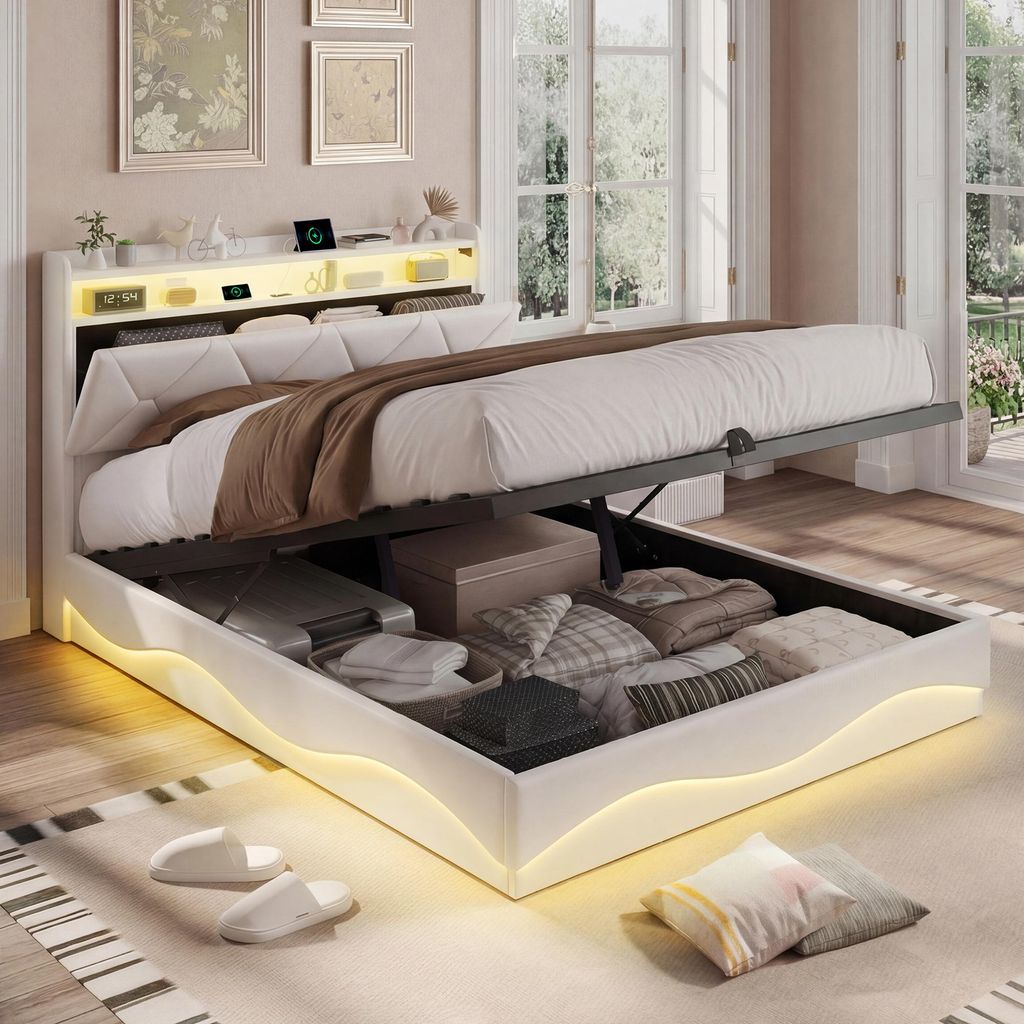 Boxspringbed 140x200 cm met hydraulische opbergruimte, Productafbeelding 