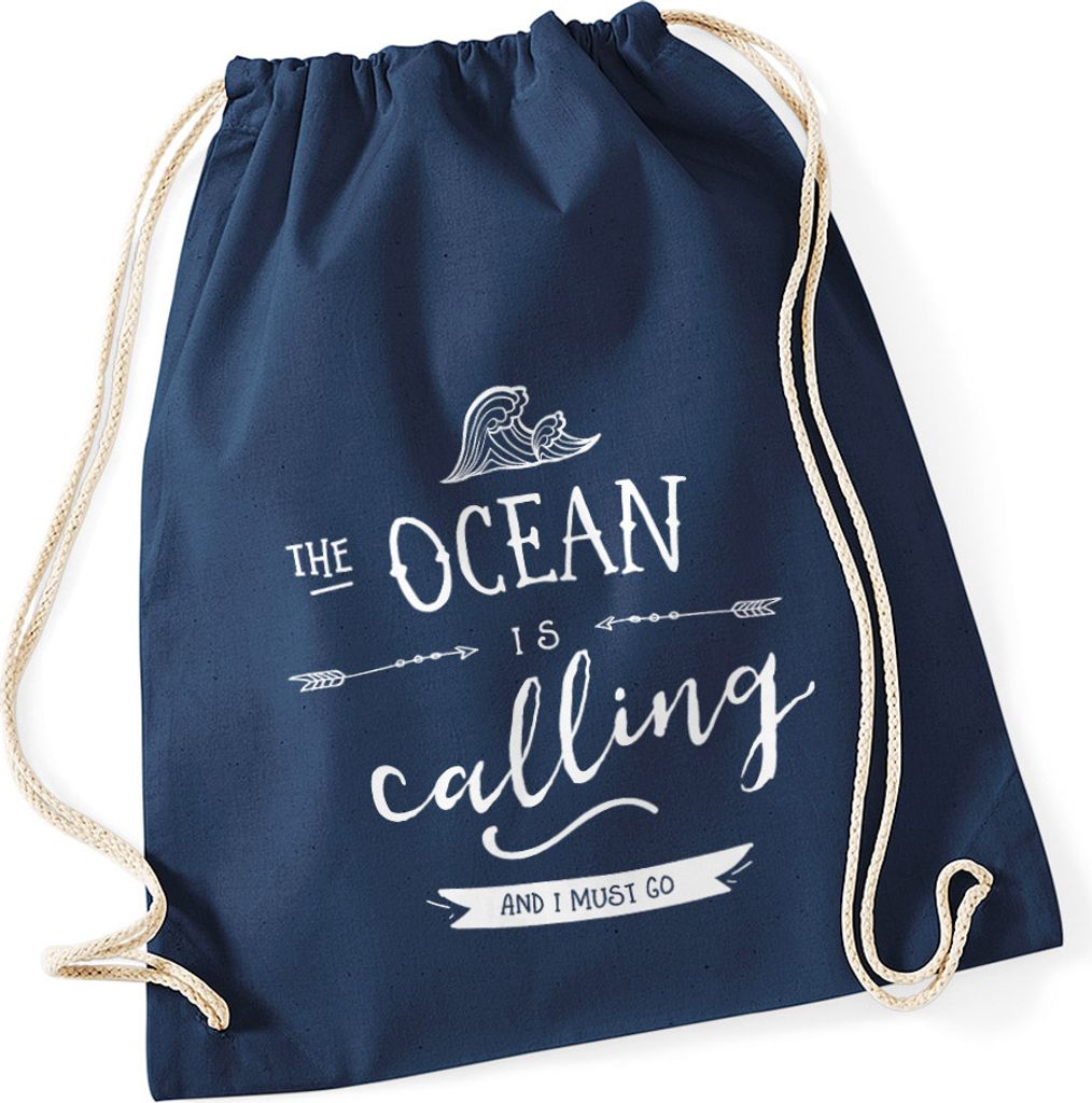 Turnbeutel Ocean is calling and ja must go Sailing Surfing Meer Ozean Moonworks navy unisize