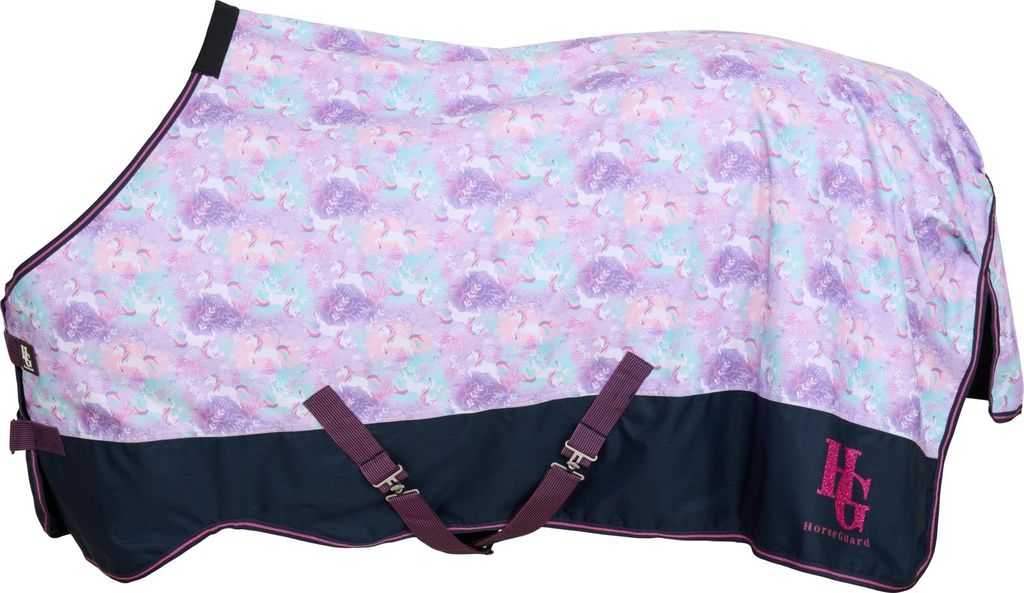 HorseGuard HG Josh Unicorn 600D Outdoordecke 0g Lavender mit Einhorn Muster, Größe (cm):135cm