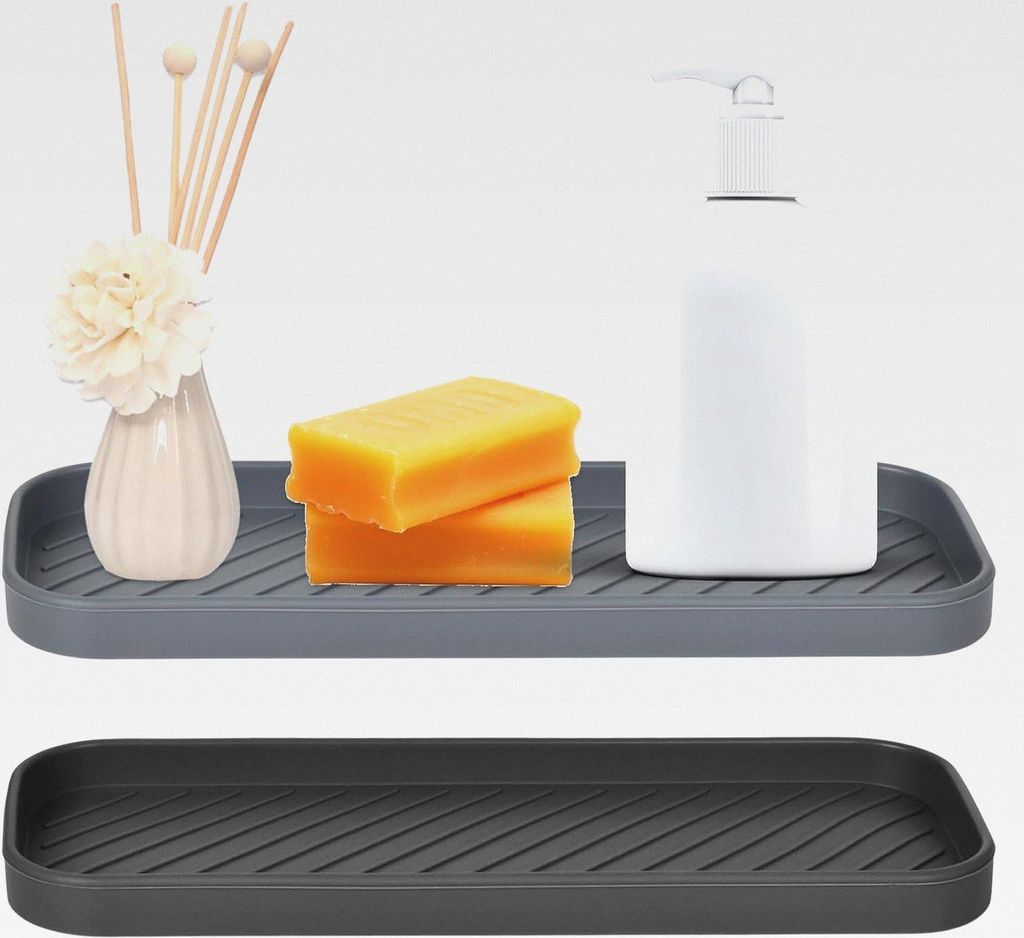 2 Stück Silikon Spülbecken Organizer, Schwammhalter Küche, Silikon Abtropfmatte Spüle Schnelltrocknend Küche Spüle Schmal Organizer Silikonab...