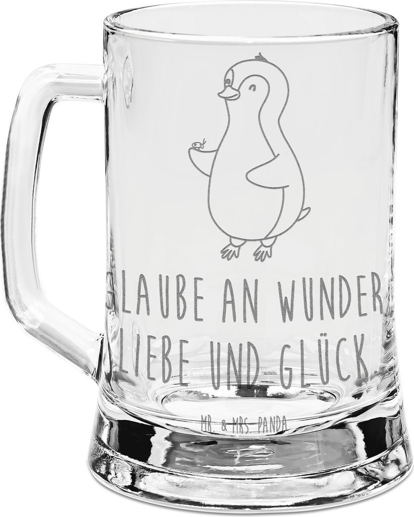 Mr. & Mrs. Panda Krug Pinguin Marienkäfer - Transparent - Geschenk, Liebe, Glaskrug, Kleine Wunder, Aufmerksam, Glück, Humpen, Gravur Bierkrug, S...