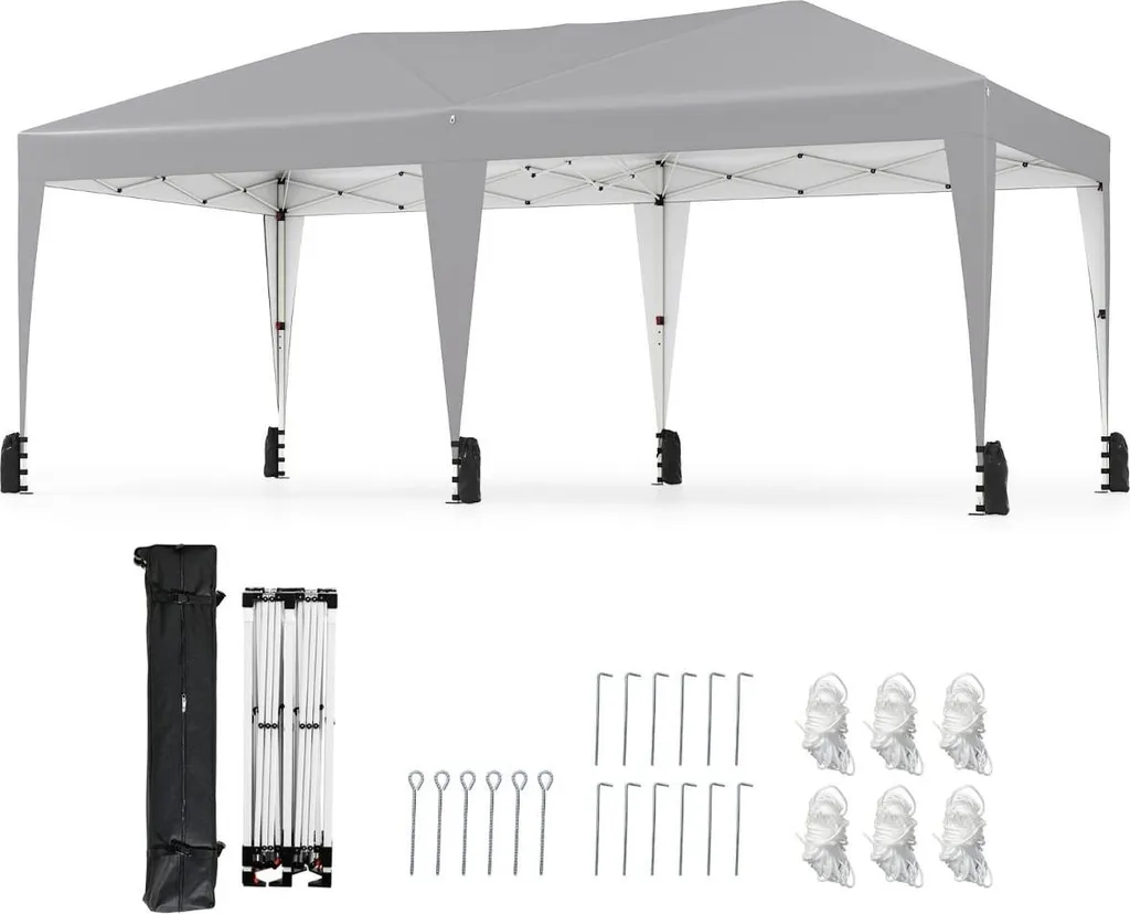 Tonnelle Pliante 3x6 m Grise avec Protection UV - Barnum Pop-Up de Jardin