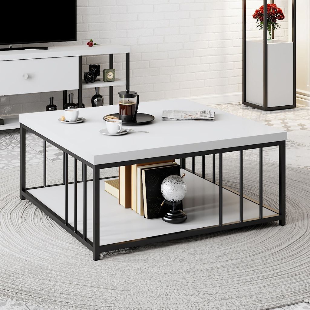 Skye Decor, Zenn - White, Black, Couchtische, Weiß, 90 x 40 Produktbild 