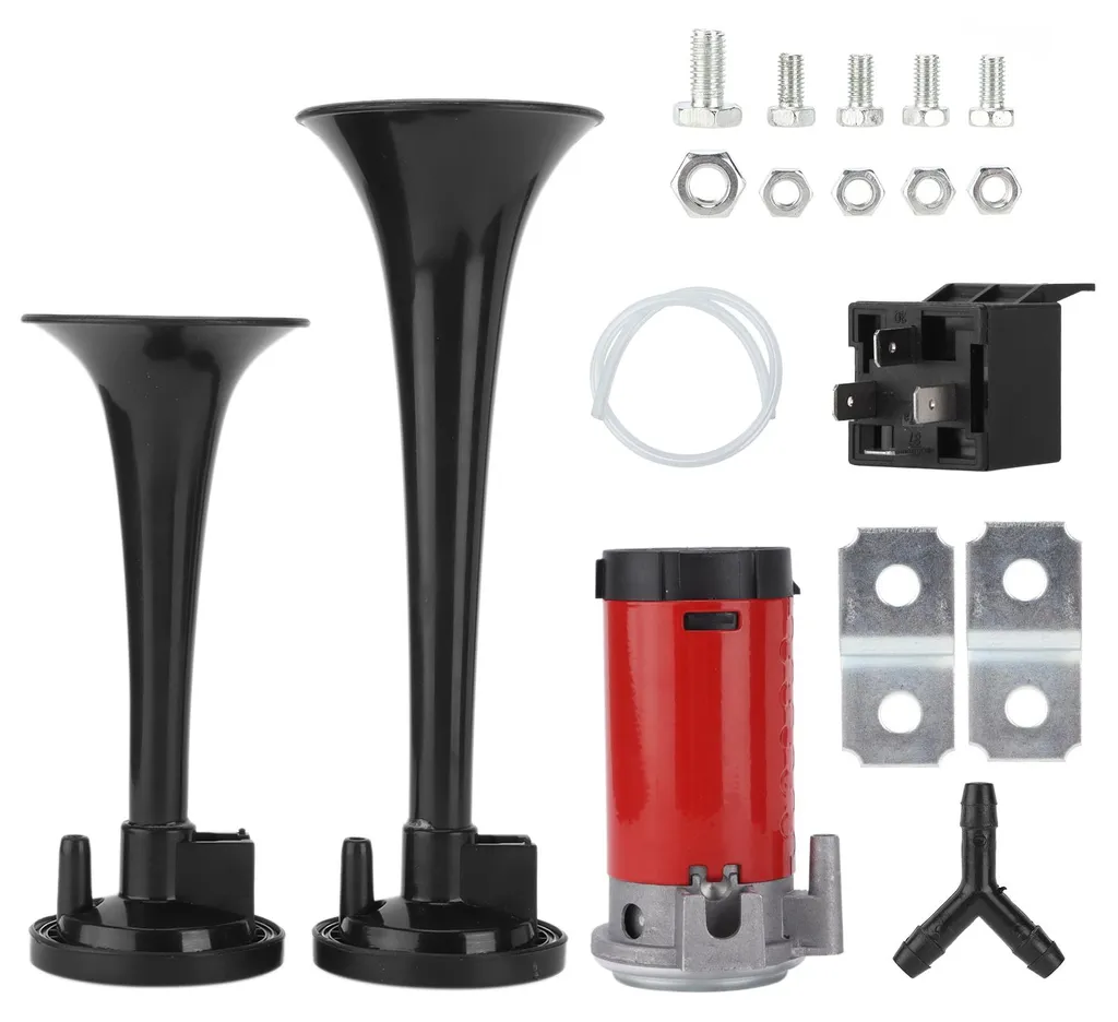 Klaxon double 12V 130dB noir pour camping-car et van - Puissance sonore