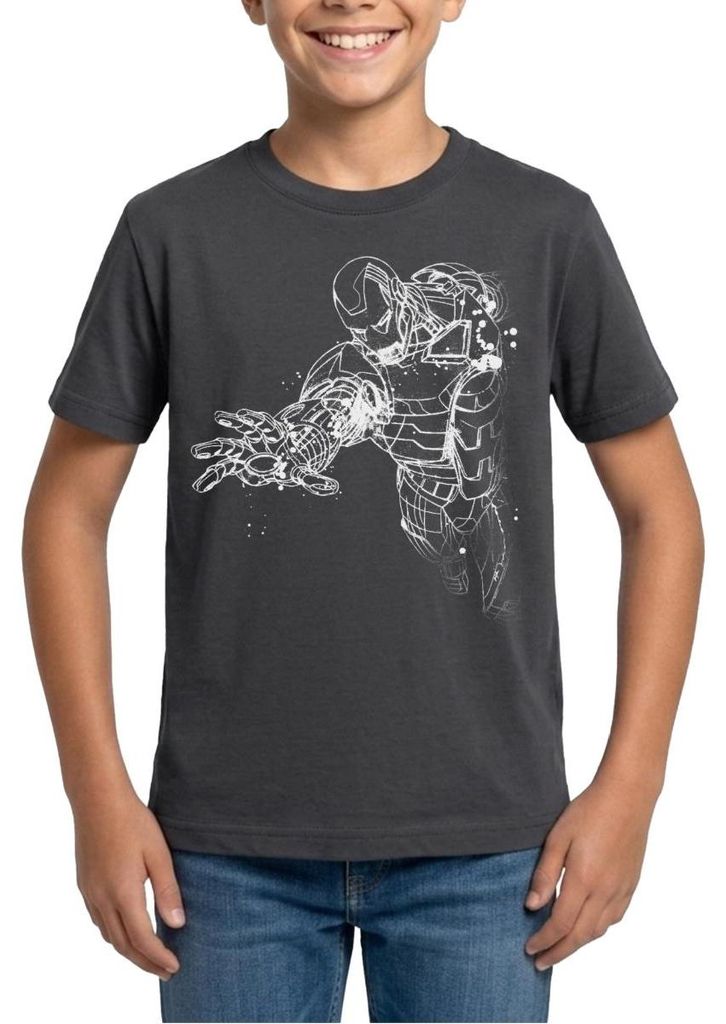 Spreadshirt Avengers Superhelden Iron Man Teenager T-Shirt, 134/146 (9-11 Jahre), Dunkelgrau