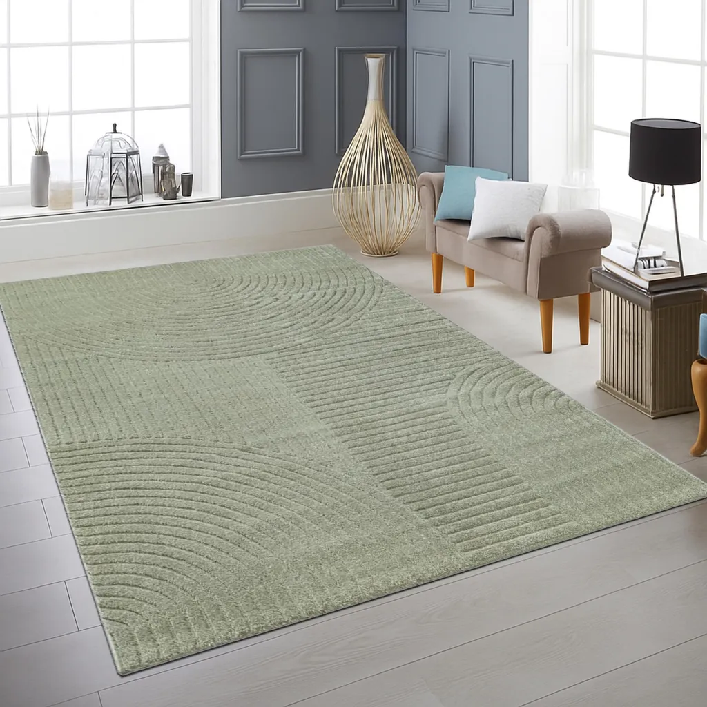Tapis vert confort 140x200 motifs 3D linéaires texture douce unique