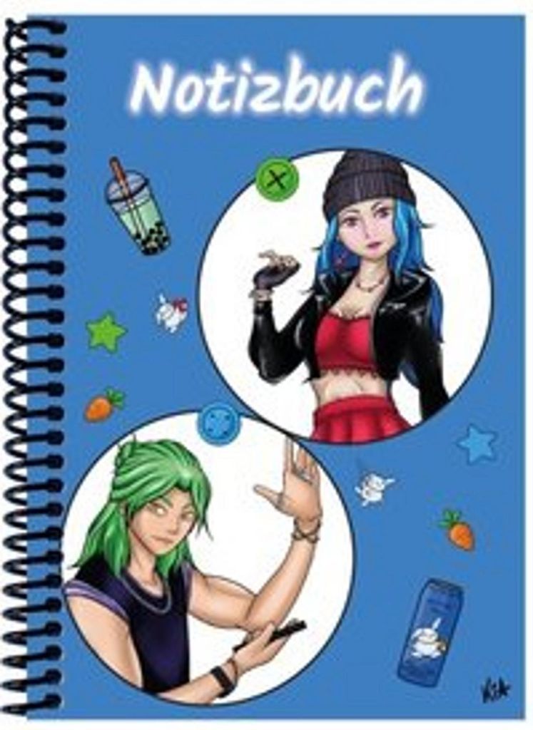 A 5 Notizbuch Manga Quinn und Enora, blau, blanko