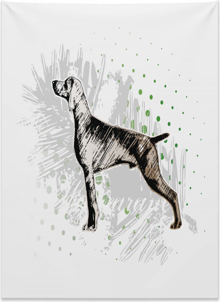 Abakuhaus Jagd Wandteppich, Hund Sketch Art aus Weiches Mikrofaser Stoff Kein Verblassen Klare Farben Waschbar, 110 x 150 cm, Schwarz Grün Grau