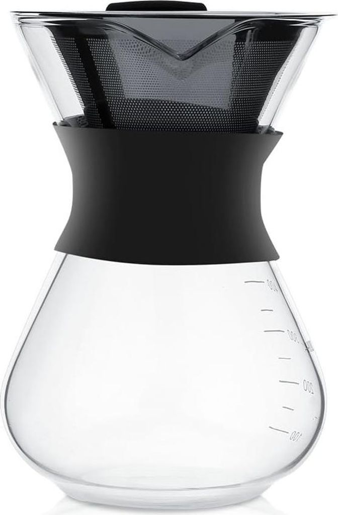 Glas Kaffeekanne - 400ml - Gieß Kaffeezubereiter mit Edelstahlfilter - Wiederverwendbare manuelle Gießkaffeemaschine