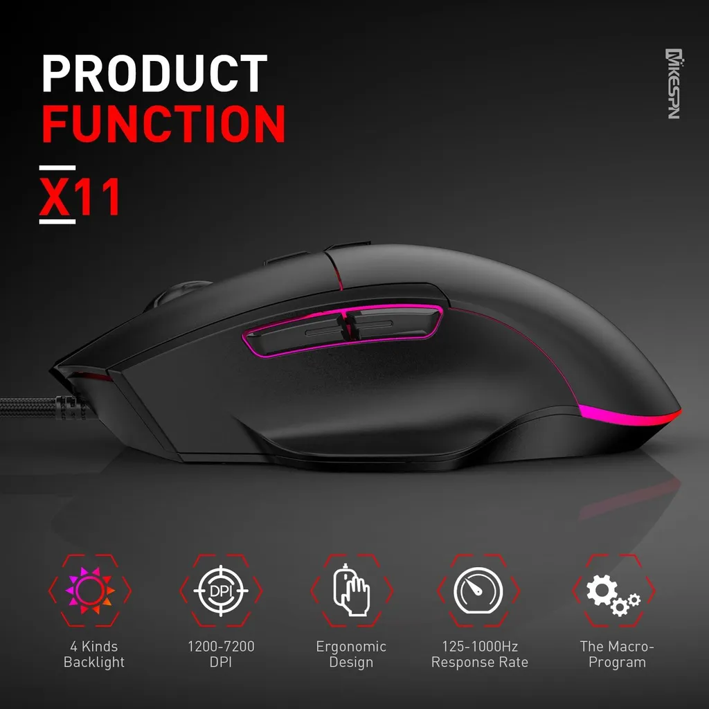 Mouse PC Gaming RGB INF: Precisione 7 Tasti e Design Ergonomico - 9