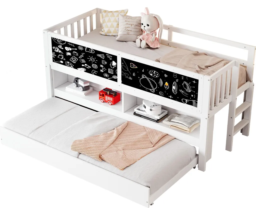 Lit Enfant Gain de Place en Bois Blanc avec Rangement et Zone de Dessin - 5